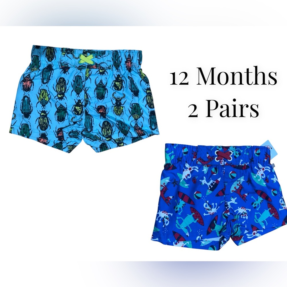 Cat & Jack Blue Kids Swim Trunks with Red and Green Accents 12 months